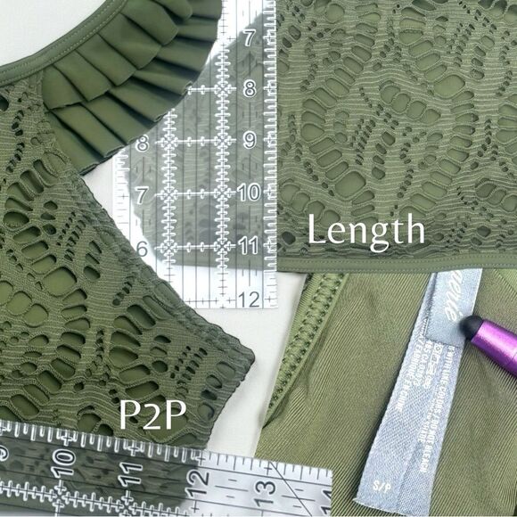 Aerie Swimwear l Bathing Suit Top l Ruffled l Olive Green l S/P l EUC - Picture 4 of 11